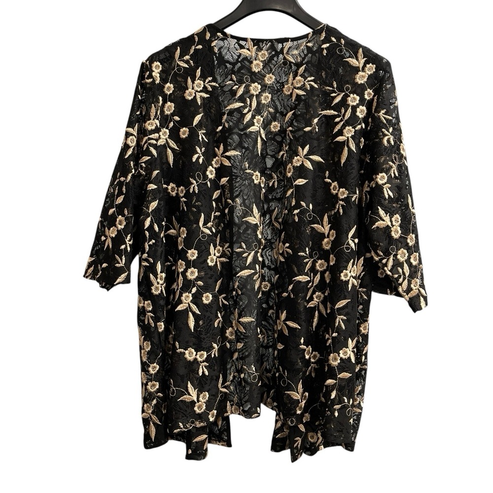 Catherines Kimono Womens 2XWP Black Lace Gold Floral Open Front Event Cocktail - Picture 2 of 6